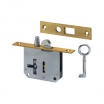 Einsteck-Hakenriegelschloß 2173 D30 DL Dreizuhaltungsschließung mit 1 Schlüssel Messing-Stulp kantig